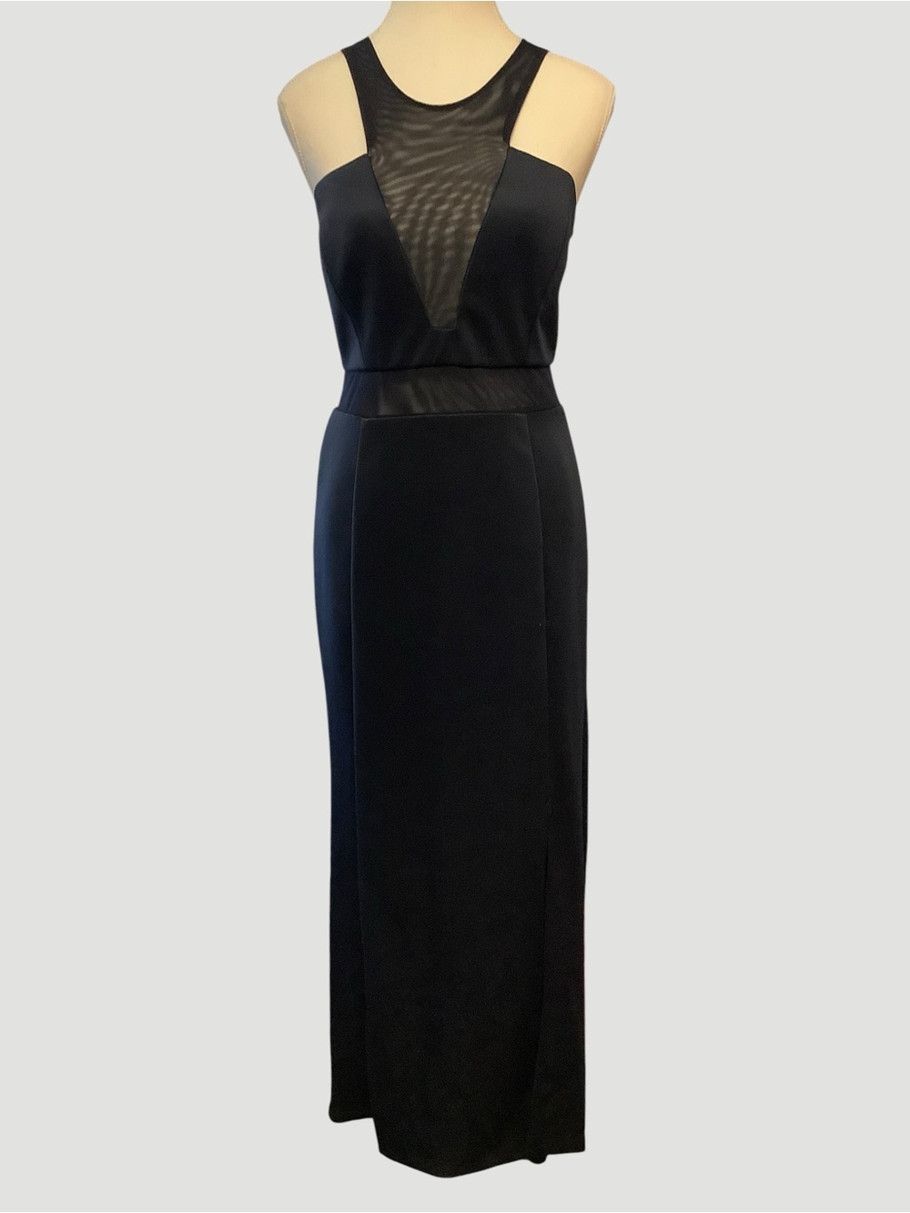 Le Château Navy Blue Mesh Insert Maxi Dress Size M